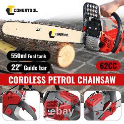 0.55L 62cc Cordless Petrol Chainsaw 22Inch 2400W Heavy Duty 2-Stroke Orange
