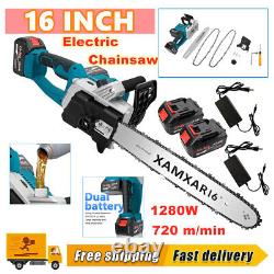 10 16 Brushless Electric Chainsaw Wood One-Hand Cutter Rechargeable 2 Battery