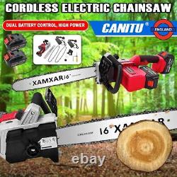 1280W 16'' Brushless Chainsaw Electric One-Hand Saw Wood Cutter + 2 Batteries