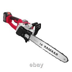 1280W 16'' Brushless Chainsaw Electric One-Hand Saw Wood Cutter + 2 Batteries UK