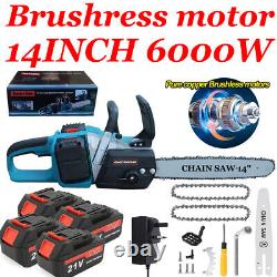 14'' Electric Cordless Chainsaw Powerful Wood Cutter Saw + 4 Battery For Makita