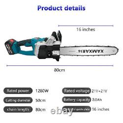 16'' 1280W 21V Chainsaw Cordless Mini Electric Chainsaw Wood Cutter Woodworking