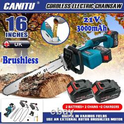 16 1280W Cordless Electric Chainsaw with 2 Power Battery Cutter Saw + 2 Chargers