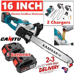16 1280W Electric Cordless Chainsaw One-Hand Saw Wood Cutter Tool + 2 Batteries