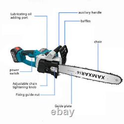 16'' 1280W Electric Cordless Chainsaw Wood Cutter Saw+2 Battery & Charger CANITU