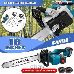 16 1280W Saw Woodworking Electric Chain Saw Wood Cutter Cordless with 2 Batteries