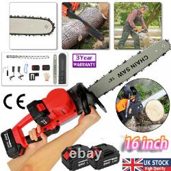 16'' Cordless Chainsaw Electric One-Hand Saw Wood Farm Cutter +2 Batteries UK