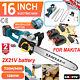 16 Cordless Electric Chainsaw Brushless Wood Saw 2 Battery & Charger For Makita