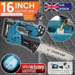 16'' Cordless Electric Chainsaw Powerful Wood Cutter Saw + 2 Battery For Makita