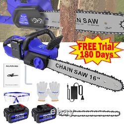 16 Electric Chainsaw Cordless Brushless Wood Branch Cutter 2x Battery Charger