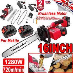 16 Electric Cordless Chainsaw Brushless Pruner Saw Cutter 2 Battery & 2 Charger