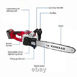16 Electric Cordless Chainsaw Hand held Wood Saw with2 Battery For Makita 21V RED