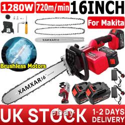 16 Electric Cordless Chainsaw One-Hand Wood Saw with 2 Battery For Makita 21V New