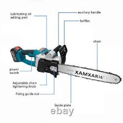 16 Electric Cordless Chainsaw One-hand Chain Saw Power Wood Cutter with 2 Battery