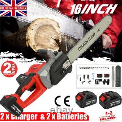 16'' Electric Cordless Chainsaw Powerful Wood Cutter Saw +2 Batteries &2 Charger