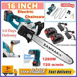 16'' Electric Cordless Chainsaw Powerful Wood Cutter Saw + 2X Battery For Makita
