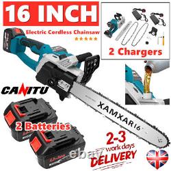 16'' Electric Cordless Chainsaw Powerful Wood Cutter Saw w 2 Battery For Makita