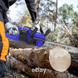 16'' Inch Cordless Chainsaw Electric Brushless Saw Wood Cutter with 2 Batteries