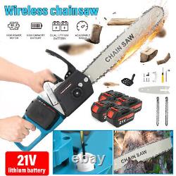 18'' Electric Cordless Chainsaw Powerful Wood Cutter Saw+2/4 Battery For Makita