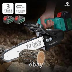 2 Batteries Cordless Chainsaw 10 Electric 20V 3.0Ah Brushless Tree Garden Saws