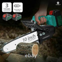 2 Batteries Cordless Electric Chainsaw 20V 3.0Ah Brushless Tree Garden Saws 10