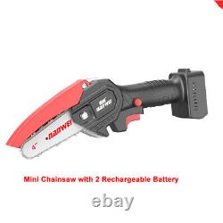 4-Inch 300W 2 2000mAh Cordless Portable Mini Chainsaw with 2 Rechargeable Battery