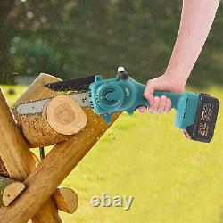 400W Cordless Chainsaw 8in Electric One-Hand Saw Wood Cutter + 2 Batteries Kit