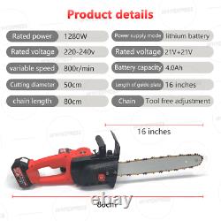 42V 16'' Electric Cordless Chainsaw Chain Saw Wood Cutting Tools 2 Battery UK