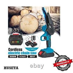 6'' Mini Cordless Electric Chainsaw With 2 pcs Batteries Powered Wood Cutter