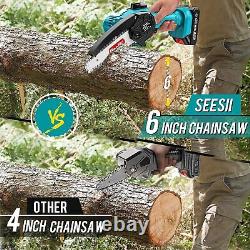 6-inch Cordless Mini Chainsaw, Seesii Handheld Electric Chain Saw