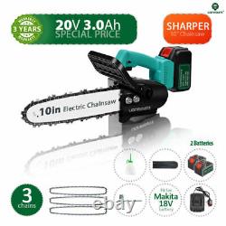 Brushless 10 Cordless Chainsaw 20V 2 Battery Electric Tree Garden Saws 3.0Ah