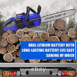 Cordless Chainsaw 42V, 16in Electric Wood Branch Cutter Saw +2 Battery 2 Chains
