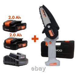 DAEWOO U-FORCE Cordless Mini Chainsaw 10cm with Case, 2x 2.0Ah Battery + Charger