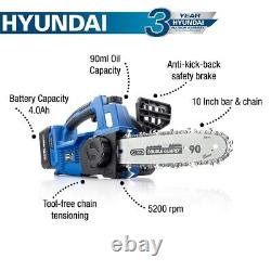 Hyundai 20V Lithium-Ion Battery Brushless Chainsaw 10 Oregon Bar Charger Inc
