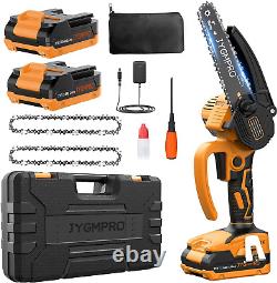 JYGMPRO Mini Chainsaw 6 Inch, Cordless Chainsaw Brushless Motor with 2Ã-2.0AH 2