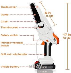 Mini Chain Saw 21V 6 inch Cordless Electric Chainsaw with 2 Chains and Glove