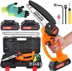 Mini Chainsaw, Bravolu 21V 6-inch Cordless Electric Chainsaw, One-Handed Battery