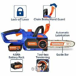 SORAKO Electric Chainsaw, 18V 10Inch Electric Chainsaw with 4.0AH Capacty