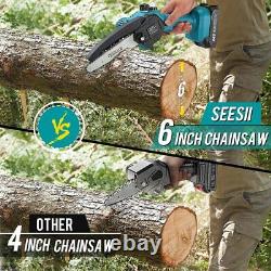 Seesii 6 Inch Brushless Chain saw Pruning Saw 2pcs 2000mah Battery Cutting Tool
