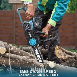 WESCO 12 Lightweight Cordless Chainsaw + 2 x 4.0Ah Li-ion Batteries & Charger